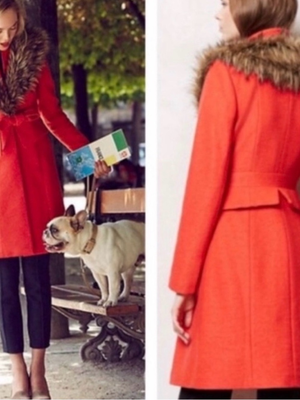 Tracy Reese Orange Wool Pea Coat with Faux Fur Collar
